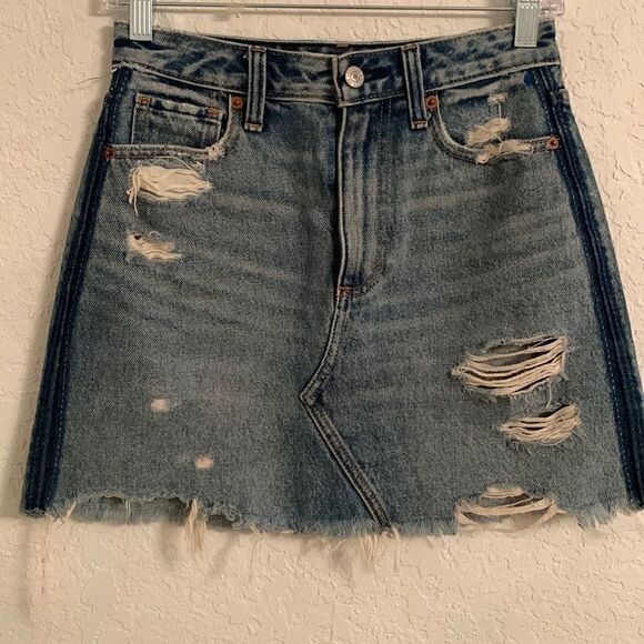 Abercrombie & Fitch Zoe Natural Rise Vintage A-Line Denim Mini Skirt Size 24(00) - Picture 1 of 7